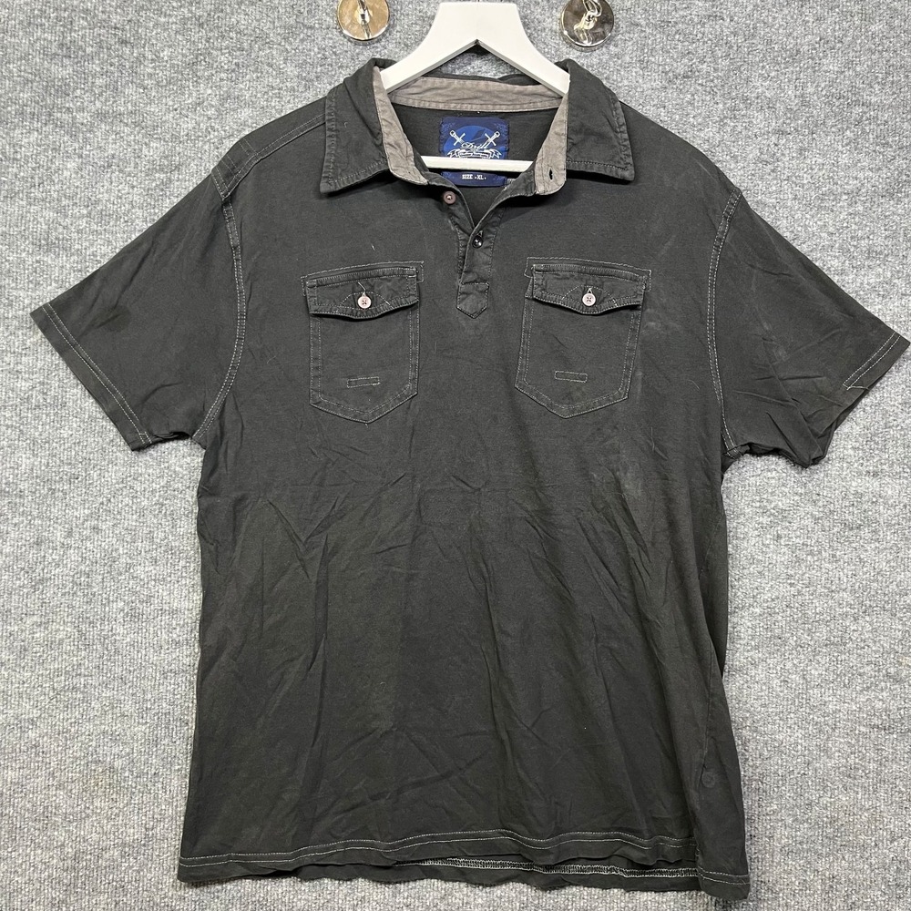 Drill Clothing Co. Polo Shirt Men's Black Pockets Short Sleeve Classic - XL
